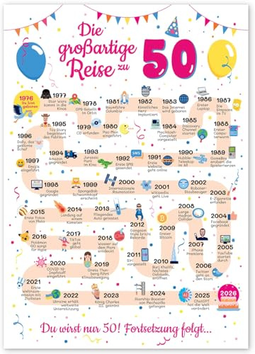 Geschenke zum 50 Geburtstag Frau und Mann - Geschenke für Frauen ab 50 Jahre - Geburtstagsdekoration 50 Geburtstag Männer und Frauen - Schöne Geburtstagskarte 50 Mann und Frau - Karte 1976