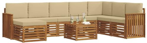 vidaXL Sofagarnituren 9 pcs Natur und Beige Massivholz Akazie, Modernes Outdoor-Sofa Set, langlebige Sitzmöbel für Garten, Terrasse, Lounge und gemütliches Wohnen