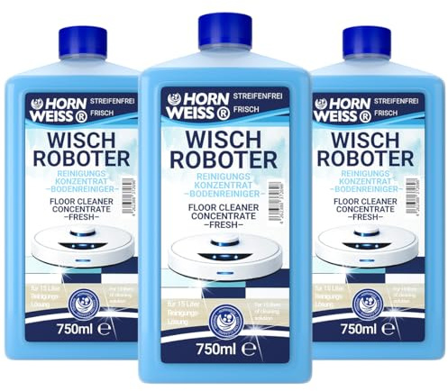 HORNWEISS 3 x 750 ml Robot Cleaning Agent, Concentrate, Streak-Free, Floor Cleaner for All Robot Vacuum Cleaners & Vacuum Wipers, Tiles, Laminate, Vinyl, Parquet & PVC, Subtle Fresh Fragrance