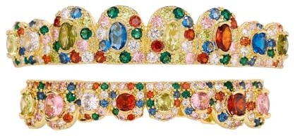 Iced Out Kupfer Hip Hop Kubikzircon Zähne Oben Unten Dental Grills Set(Colorful Set)
