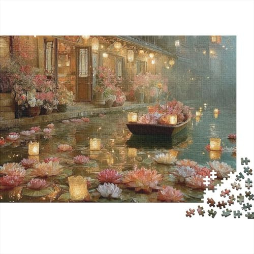 Nighttime Canal Scene_1 Puzzles 1000 Teile Schwer Puzzle Spielzeug Lernspiel Impossible Herausforderung Spielzeug Für Erwachsene Und Kinder Ab 12 Jahren 38x26cm/1000pcs