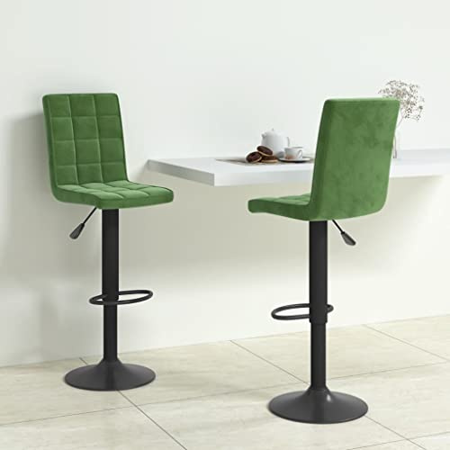 Augerqir Set di 2 sgabelli da bar in velluto verde scuro, regolabili in altezza, con molla a gas, girevoli a 360°, poggiapiedi, sedie da bar stabili per bancone, cucina, bistrò, lounge