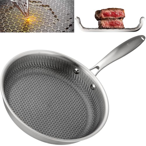 EliteHoff Premium Bratpfanne 24 cm, Antihaft Edelstahlpfanne mit Wabenstruktur, Universal-Induktionspfanne für Alle Herdarten, PFOA-frei, Ofen- & Spülmaschinenfest, Silber (E-7547)