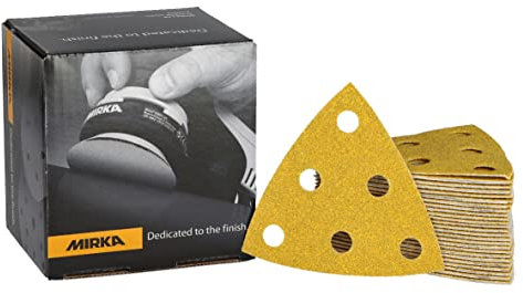 Mirka Gold Schleifdreieck Universal-Schleifpapier 93x93x93mm / 6-Loch/Korn P60, 50 Stk/Zum Schleifen von Gips, Spachtel, Spanplatten, Holz, Lack