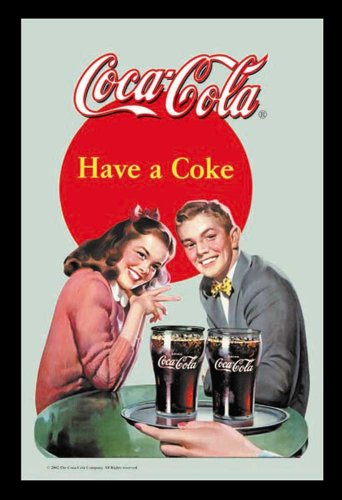 empireposter Coca Cola Pärchen - Bedruckter Spiegel mit Kunststoff Rahmen in Holzoptik, Kult-Spiegel - Grösse 20x30 cm