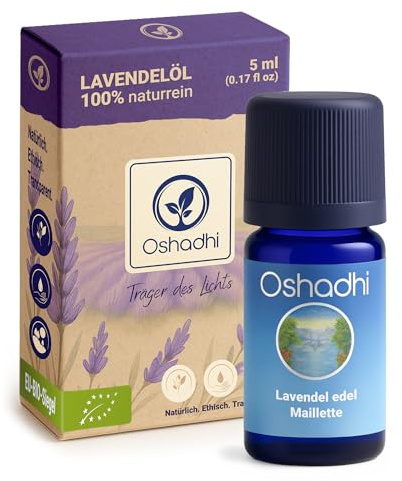 OSHADHI BIO ätherisches Lavendelöl 5ml - 100% NATURREIN - Echtes Lavendel Duftöl aus Frankreich - Aromatherapie & Entspannung - Lavender Essential oil für Aroma Diffuser - Lavandula Angustifolia