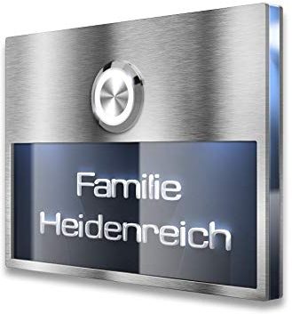 Metzler Türklingel Edelstahl Klingelschild LED-Klingeltaster & Beleuchtung - 3D-Gravur Beschriftung - Klingelplatte - Befestigung wählbar - (Unterputz, Edelstahl)