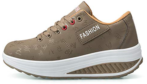 Femmes Minceur Chaussures Marche Baskets Aptitude Wedges Plateforme Chaussures Sneakers Kaki,39 EU