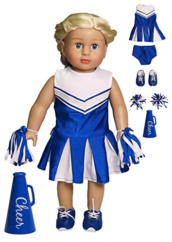 American Fashion World Blue Cheerleading Outfit for 18-Inch Dolls | Accessories Included | Premium Quality & Trendy Design