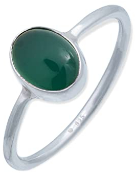 mantraroma Damen Ring 925 Silber grünen Onyx Edelstein grün schlicht modern