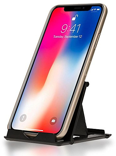 NALIA Handy-Halterung, Universal Ständer Multi-Winkel Verstellbar, Kick-Stand Faltbar mit Gummi-Füßen für Smartphones und Tablets, z.B. kompatibel mit iPhone, kompatibel mit Samsung, Farbe:Schwarz