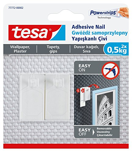 Tesa Clou adhésif amovible pour tableau à suspendre sur papier peint Blanc, blanc, 77772-00005-00