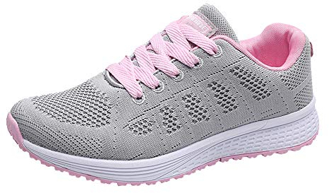 FNKDOR Scarpe da ginnastica piatte rotonde da donna di moda scarpe da corsa casual, grigio., 36 EU