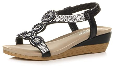 AJVANI mid wedge heel diamante t-bar elastic slingback sandals size 6 39