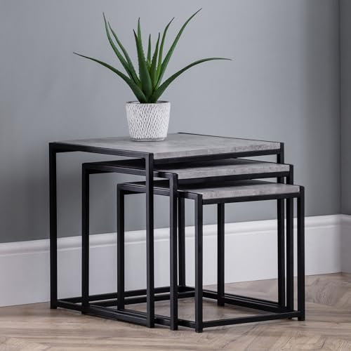 Julian Bowen Staten Nest Of 3 Tables, Concrete Effect