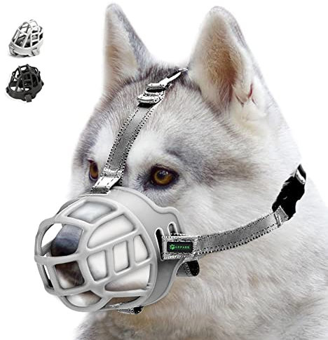 ILEPARK Korbmaulkorb für Hunde, Silikon-Korb Hund Maulkörbe, Atmungsaktiver Rundum-Abdeckung des Und Verstellbare Träger, Verhindert Bellen, Beißen und Kauen. (Größe 2,Grau)