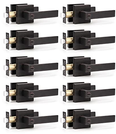 KNOBWELL Robuster Türklinke, Türdrücker ohne Schlüssel, Innentürgriffe, ölgeriebenes Bronze-Finish, 10 Stück, 0,9 kg, für Links- oder Rechtshänder