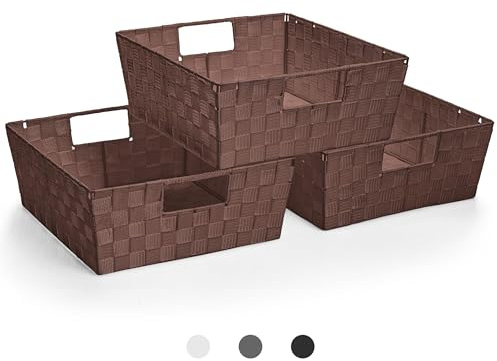 Sorbus Set of 3 Large Woven Storage Baskets – Mesh Hand-Woven Baskets for Organizing, Fabric Storage Bins for Linen Closet Organizer, Storage Baskets for Shelves and Home Organization (Chocolate)