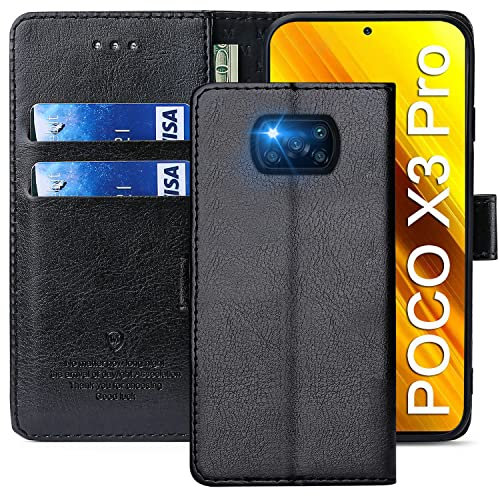 FMPCUON Hülle für Xiaomi Poco X3 NFC/Poco X3 Pro/Poco X3 Handyhülle [Standfunktion][Magnetverschluss] Tasche Flip Case Schutzhülle lederhülle klapphülle für Xiaomi Poco X3 NFC Schwarz