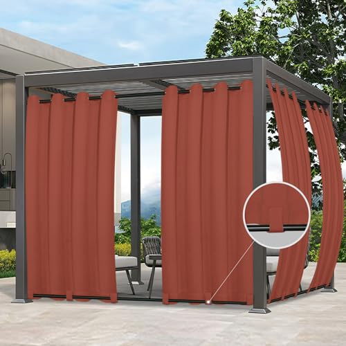 Easy-Going Outdoor-Gardinen, wasserdicht, Winddicht, wetterfest, Gardinen Schlaufen, Vorhang für Terrasse, Cabana, Veranda, Pergola und Pavillon, Ösen Oben, 1 Bahn, 137 x 244 cm, Terrarot