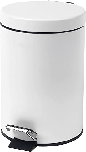 Crystals 3 Litre Pedal Bin, Stainless Steel Small Toilet Bin, Inner Removable Plastic Bucket - Ideal Size for Bedroom Toilet Waste - White