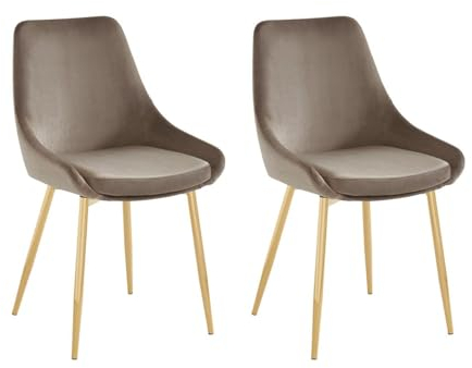 Vente-unique-Stuhl 2er-Set - Samt & Goldfarbenes Metall - Taupe - MASURIE