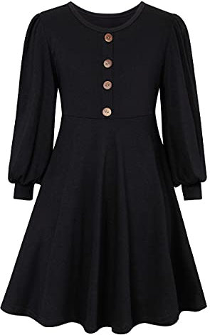 Winter Dresses for Kids Girls Dress Size 7-8 Girls Skater Dress Black Girls Long Sleeve Casual Dress Kids Cotton Solid Color Long Sleeve T-Shirt Dress