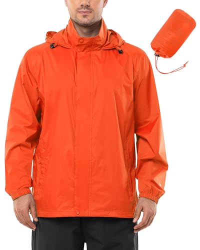 Outdoor Ventures Regenjacke Herren Wasserdicht Ultraleichte Dünne Faltbare Regenmantel Atmungsaktiv Fahrrad Regenjacke Sport Tiefrot L