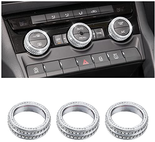 BLINGOOSE für Skoda Zubehör Octavia Superb Kodiaq Karoq Klimaanlage Knopf Aufkleber Glitzer AC Bedienknöpfe Abdeckung Metall Kristall Silber 3 Stück