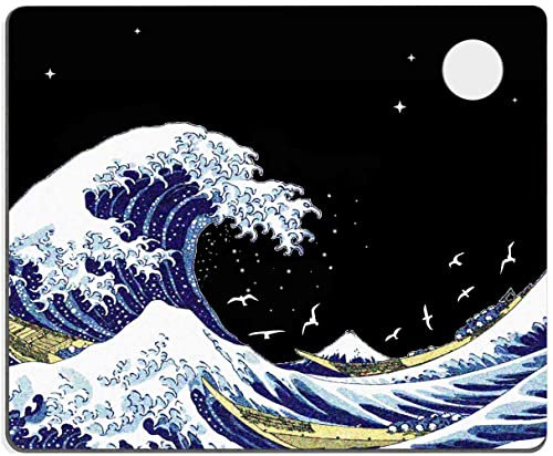 Kanagawa Tapis de souris rectangulaire personnalisé et imperméable en caoutchouc lisse antidérapant Motif La grande vague de Kanagawa