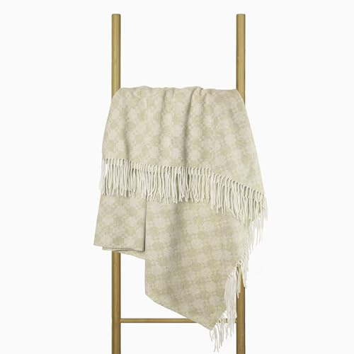 Nostra Andora Merino-Woll- und Kaschmirdecke – Weiche, atmungsaktive und leichte Elegante Überwurfdecke für Sofa und Außenbereich, temperaturregulierendes Design mit Fransen (Zand)