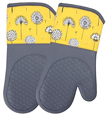 Heat Resistant Oven Gloves – BBQ Gloves & Fireproof Oven Mitts with Fingers – Silicone, Kevlar & Cotton Options for Cooking, Baking, Pizza, Wood Burners – Double & Pair Sets (Retro Meadow)