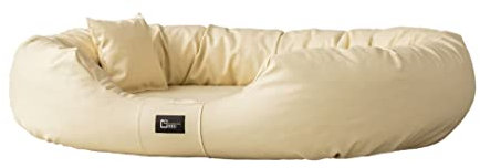 exclusive BED Orthopädisches Hundebett Nancy Premium Grosse Mittelgroße Kleine Hunde - Hundekissen Hundematte aus Öko-Leder - rutschfest Langlebig Abriebfest Reißfest (L, Cremefarben)