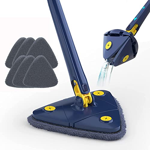 UrCreat Triangel Wischmopp Set, Reinigungsmopp 360° Drehbar, Dreieckig Wischmop Verstellbar mit 6 Ersatzköpfen Mikrofaser, Smart Wischmopp Bodenwischer mit Auswringfunktion, Nass & Trocken