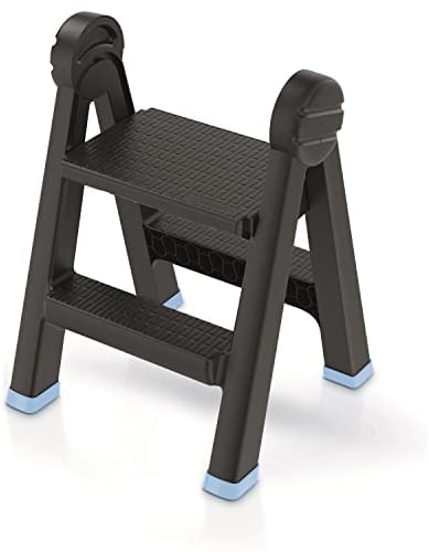 Keden Escalera plegable de titanio con 2 peldaños, soporta hasta 150 kg, antideslizante, plástico, 47 x 43,5 x 63 cm