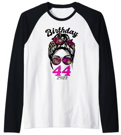 44 Years Old Fabulous Messy Bun Leopard 44. Geburtstag Squad Raglan