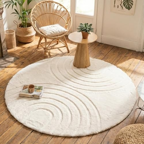 FRAAI | Home & Living Hochflor Teppich Rund - Carvy Arches Creme - Ø 230 cm - Boho, Modern, Skandinavisch - Wohnzimmer, Esszimmer, Kinderzimmer, Schlafzimmer - Fellteppich