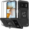 KANSi Funda para Xiaomi Poco M5 / Poco M4 5G, Cristal Vidrio Templado [2 Piezas] Capa Anillo iman Soporte Hard PC y Silicona TPU Antigolpes Armor Carcasa - Negro