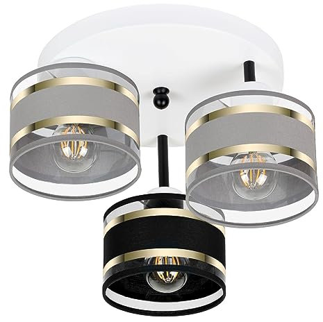 alfalux Deckenlampe Mit 3 Lampenschirmen LED Deckenleuchte Lampe Wohnzimmerlampe Schlafzimmerlampe Wohnzimmer Schlafzimmer Küche Leuchte Deckenleuchten Grau/Schwarz/Grau TI-3030WE-GRSCGR