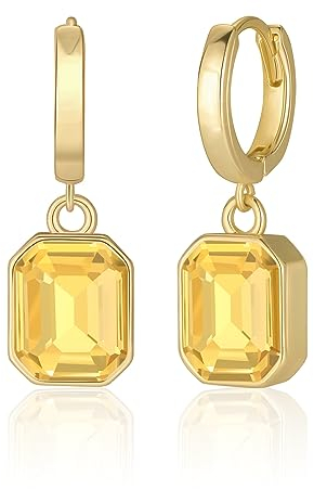 Mesovor Kristall Ohrringe Gold Hängend für Damen, 14 Karat Vergoldet Hypoallergene Ohrhänger Goldene Creolen, Schmuckgeschenke für Familie, Mutter, Schwester, Ehefrau (Gelb)