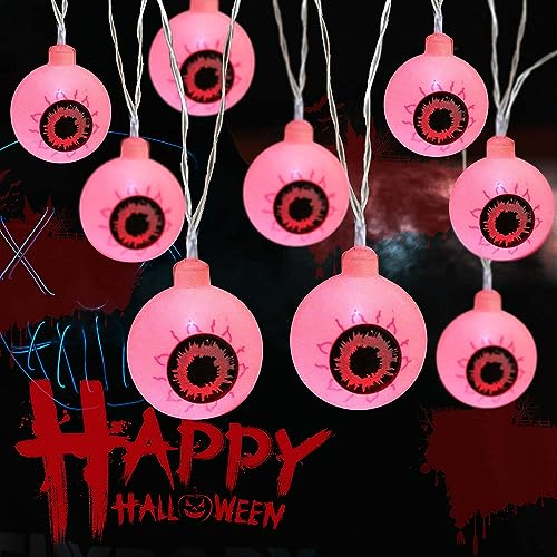 Halloween-Lichterkette, 1,5 m, 10 LEDs, Halloween-Dekoration, batteriebetrieben, grünes Augapfelförmiges LED-Licht für Halloween-Party-Dekoration (Batterie nicht im Lieferumfang enthalten) (rot)