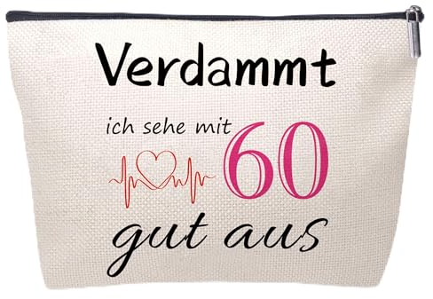 60. Geburtstag Geschenk - Geburtstagsgeschenk für Frauen, Kosmetiktasche klein natürlich, Schminktasche für Mutter, Kosmetiktasche klein, Weihegeschenke Oma, Frauen (60. Geburtstag)