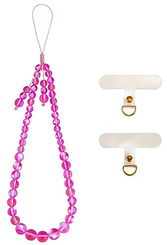 BEEFLYING Braccialetto Porta Cellulare Anti-smarrimento con Cordoncino in Pietra Rosa, 23cm con Perline in Cristallo, Braccialetto per Cellulare per Donne