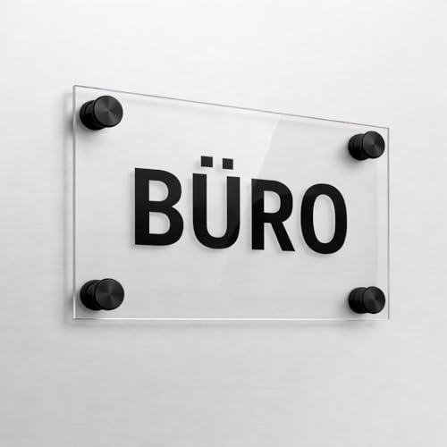 EH Design Türschild Büro 12 x 21 cm Stärke 3 mm Schwarz | Acrylglas mit klarer Abdeckung, Einleger selbst wechselbar, für Praxis, Kanzlei & Firmenschild, wetterfest, Made in Germany