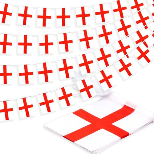 Guirlande de fanions de l'Angleterre - Petit drapeau anglais - Décoration de campagne nationale pour l'école, les fêtes, les événements sportifs, les festivals patriotiques, 10 m et 30 drapeaux