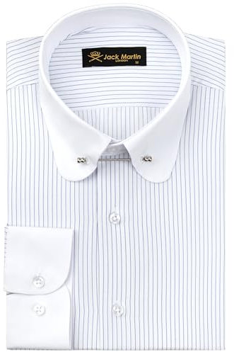 Jack Martin Chemise à col Club pour Hommes avec épingle | Chemises Formelles et décontractées à Manches Longues | Chemises de cérémonie dans Un Style rétro (Rayé Bleu,M)