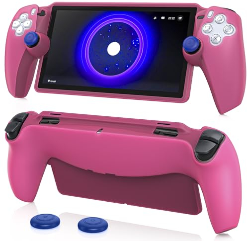 FYOUNG Protective Case for Playstation Portal, Silicone Soft Cover Case with Full Protection and Non-Slip Thumb Grips Accessories Kit for PS Portal - Pink