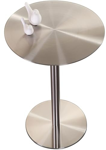 Lonmrrton Kleiner runder Tisch aus Edelstahl, Cocktail-Bartisch Bistro-Pub-Tisch Couchtisch Thekenhöhe Esstisch Moderner Frühstückstisch Beistelltisch – Silber (Size : 60x60x75cm)