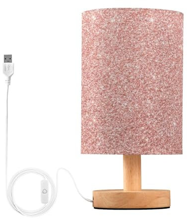 Kcldeci Bedside Table Lamp for Bedroom Rose Gold Pink Glittering Nightstand Desk Lamp for Bedroom Living Room Office Study