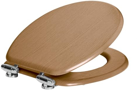 Harbour Housewares 1x Dunkle Eiche Soft-Close Toilettensitz aus Holz - Standardform Langsames Schließen Badezimmer WC Deckel Abdeckung Spitze mit Beschläge